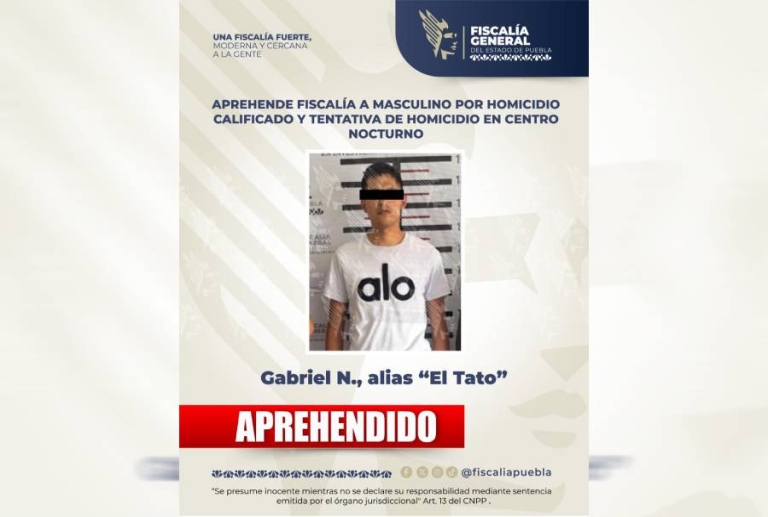 Aprehende Fiscalía a Gabriel N., alias El Tato, por homicidio calificado y tentativa de homicidio en centro nocturno