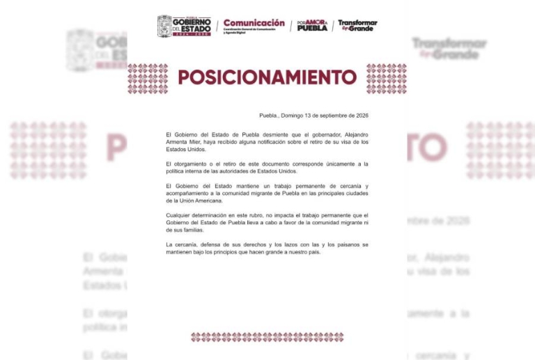 Desmiente el Gobierno de Puebla cancelación de visa al gobernador Alejandro Armenta