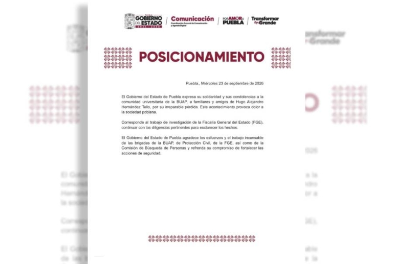 Expresa Gobierno del Estado condolencias por deceso de Hugo Alejandro