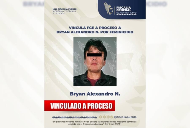 Vincula FGE a proceso a Bryan Alexandro N. por feminicidio de su novia