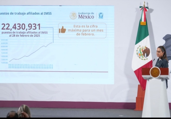 Claudia Sheinbaum celebra cifra histórica de 22 millones 430 mil 931 empleos
