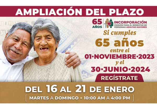 Amplían el plazo para registro a pensión para adultos mayores hasta el 21 de enero