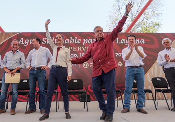 Claudia Sheinbaum acompaña a AMLO en supervisión de obra en la Comarca Lagunera